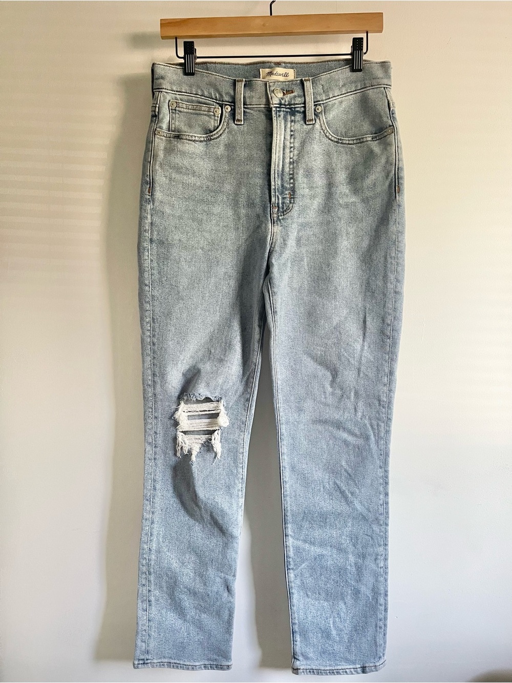 Madewell The Perfect Vintage Jean High Rise Light Wash Ripped Knee Size 27